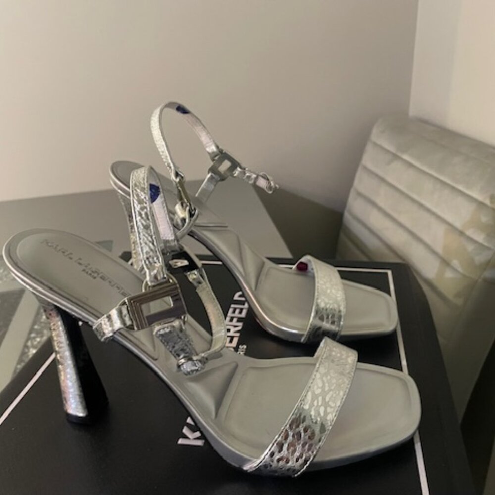 Karl Lagerfeld Strappy Silver Sandals